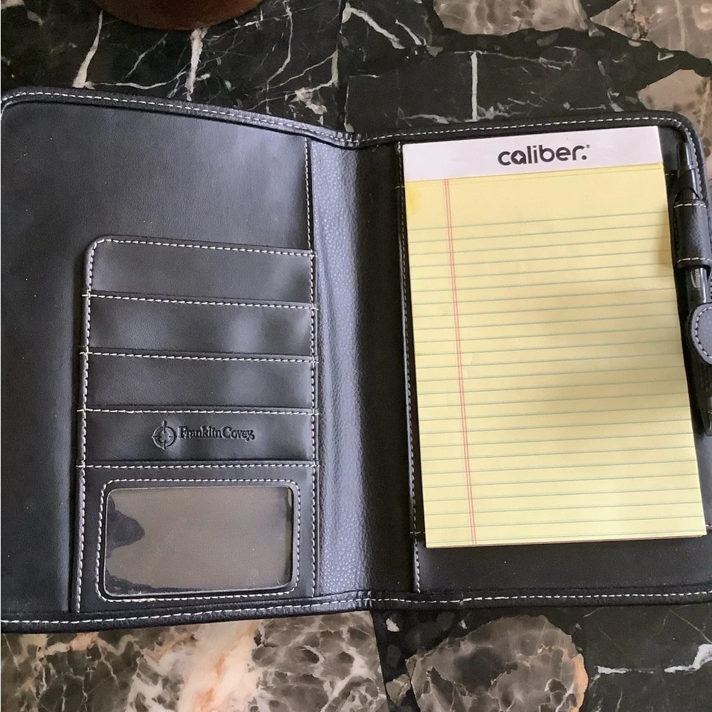 Franklin covey black leather bound planner organizer journal 7x9.5